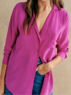 Sezane Florence Silk Button-Down in Fuchsia